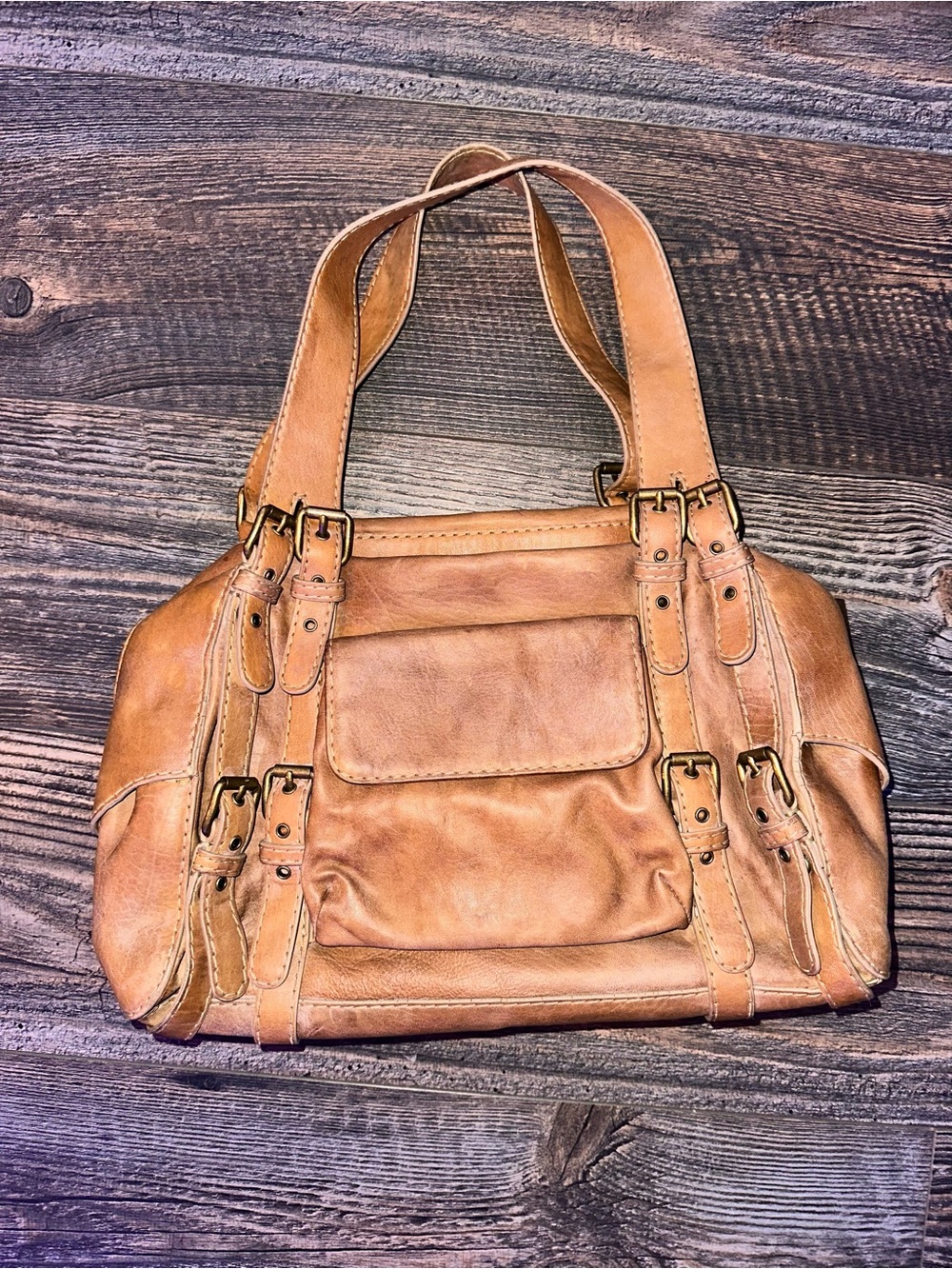Kooba “Paige” Tan Leather Buckle Shoulder Bag